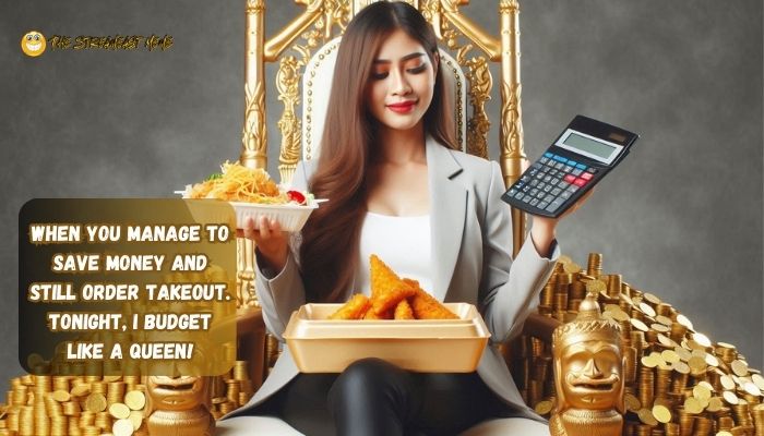 When you manage to save money and still order takeout. Tonight, I budget like a queen When you manage to save money and still order takeout. Tonight, I budget like a queen
