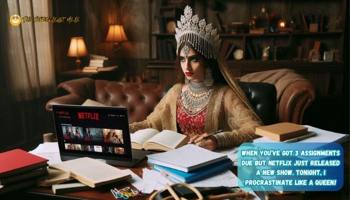 When you’ve got 3 assignments due but Netflix just released a new show. Tonight, I procrastinate like a queen When you’ve got 3 assignments due but Netflix just released a new show. Tonight, I procrastinate like a queen